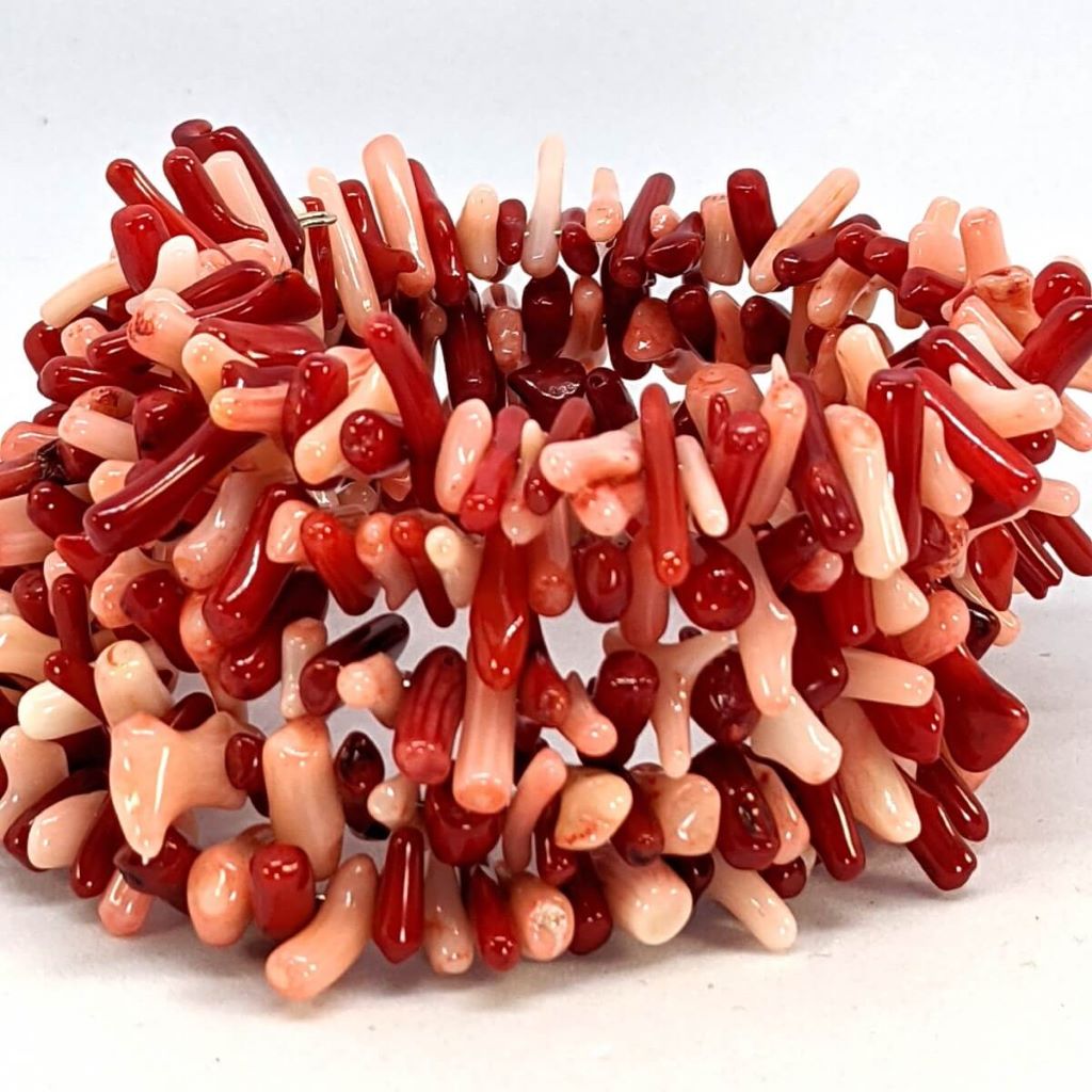 coral chip bracelet red pink