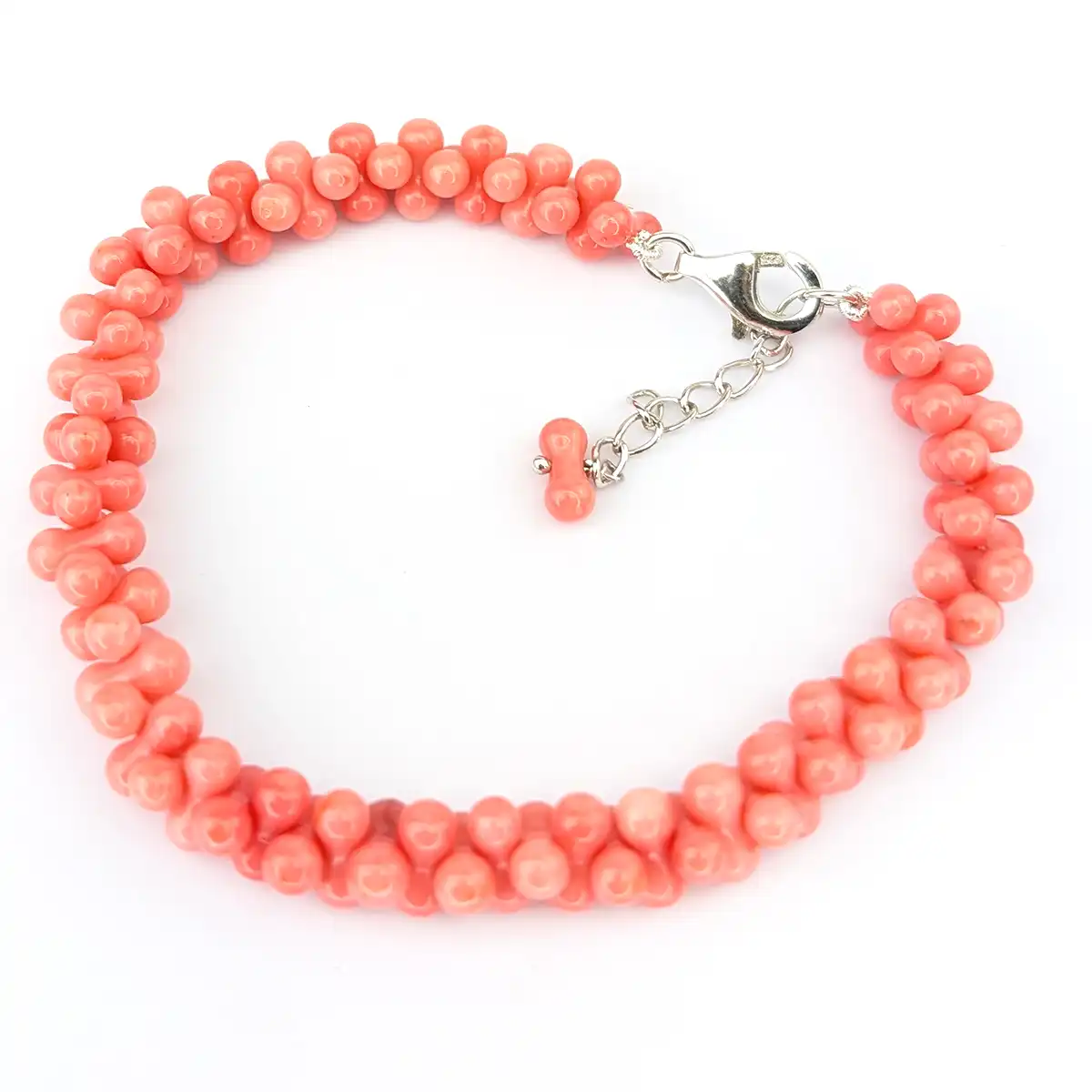 Cross-Knotted Coral Bead Bracelet