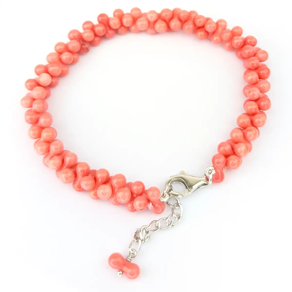 Cross-Knotted Coral Bead Bracelet