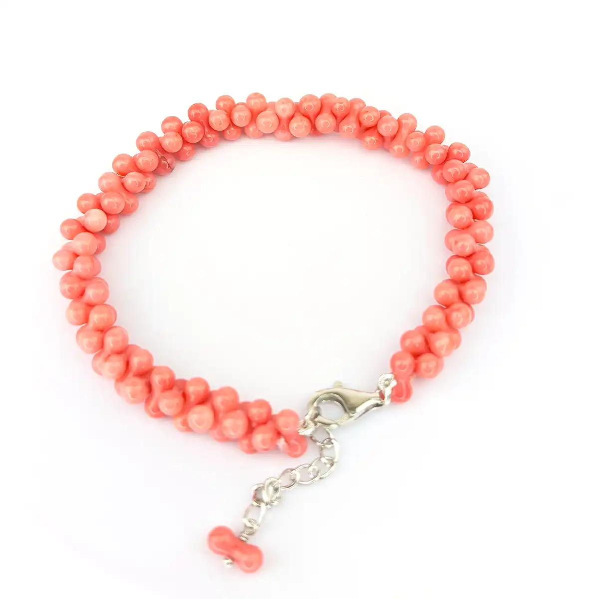 Cross-Knotted Coral Bead Bracelet