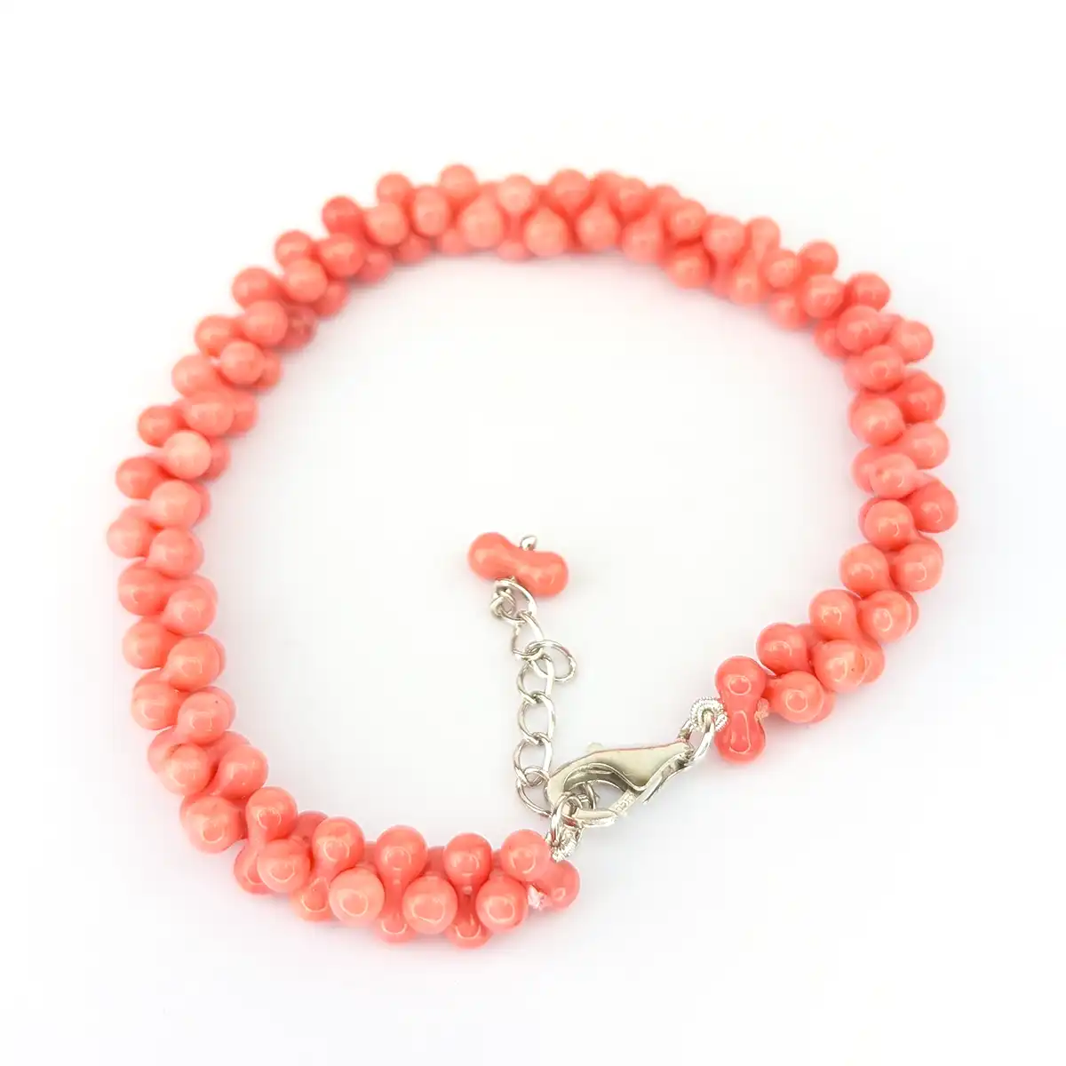 Cross-Knotted Coral Bead Bracelet