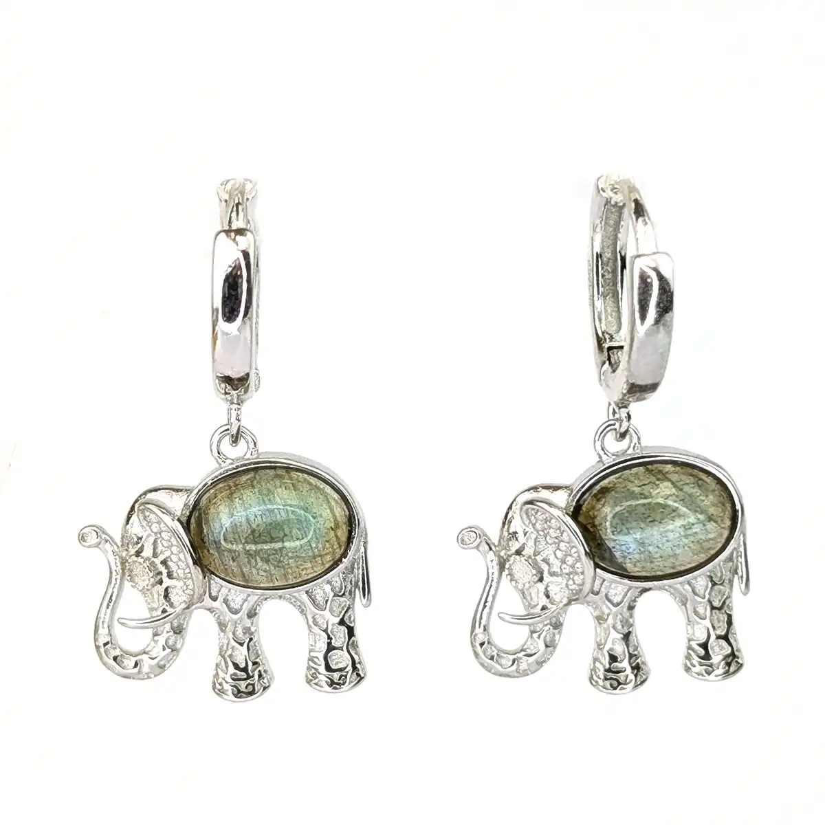 Silver and Gemstone Elephant Earrings