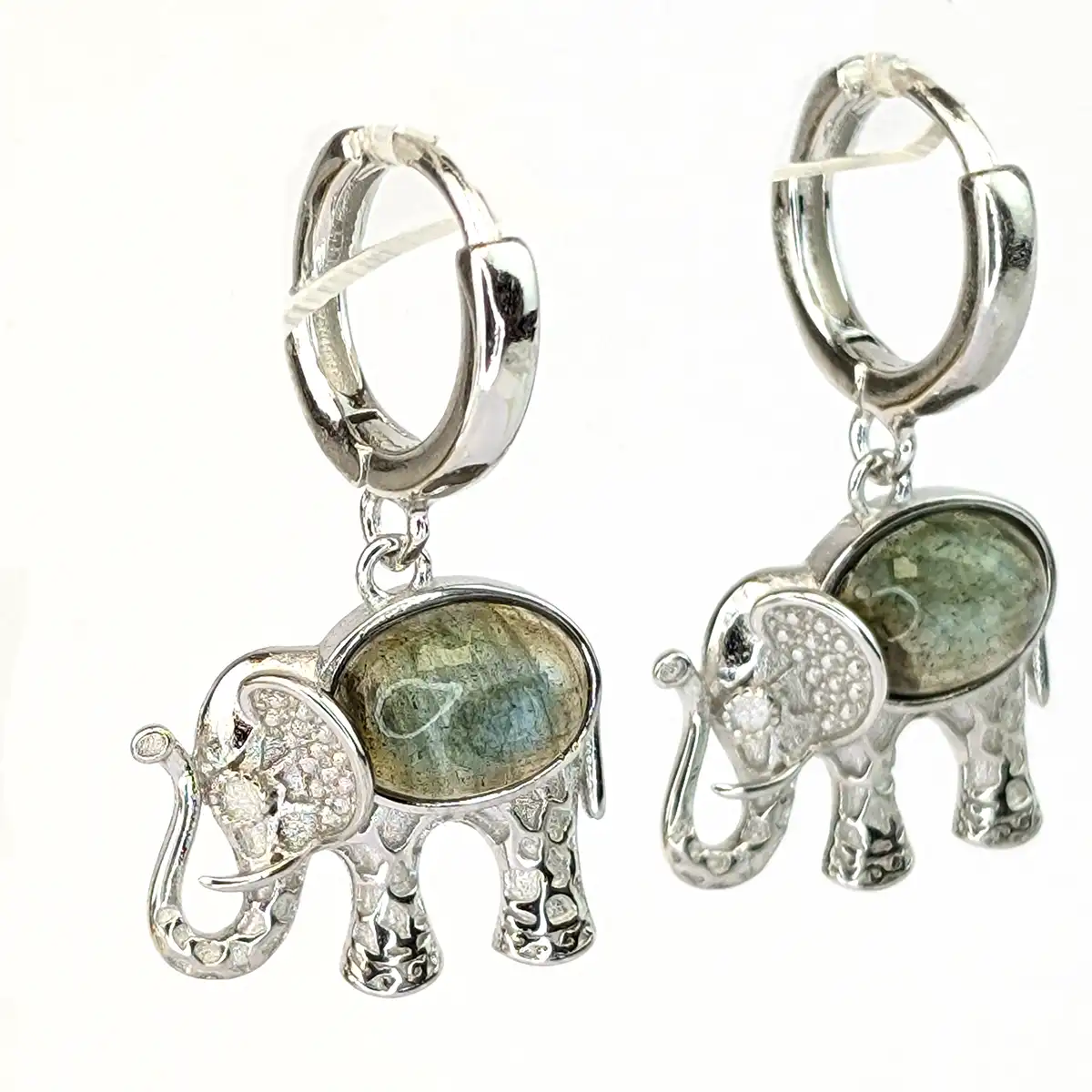 Silver and Gemstone Elephant Earrings