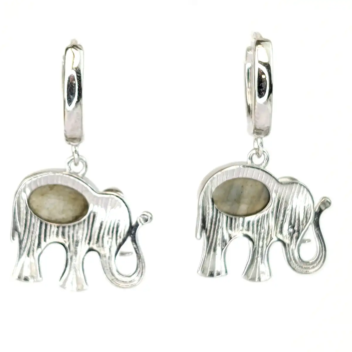 Silver and Gemstone Elephant Earrings