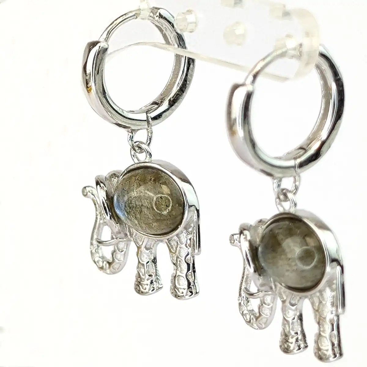 Silver and Gemstone Elephant Earrings