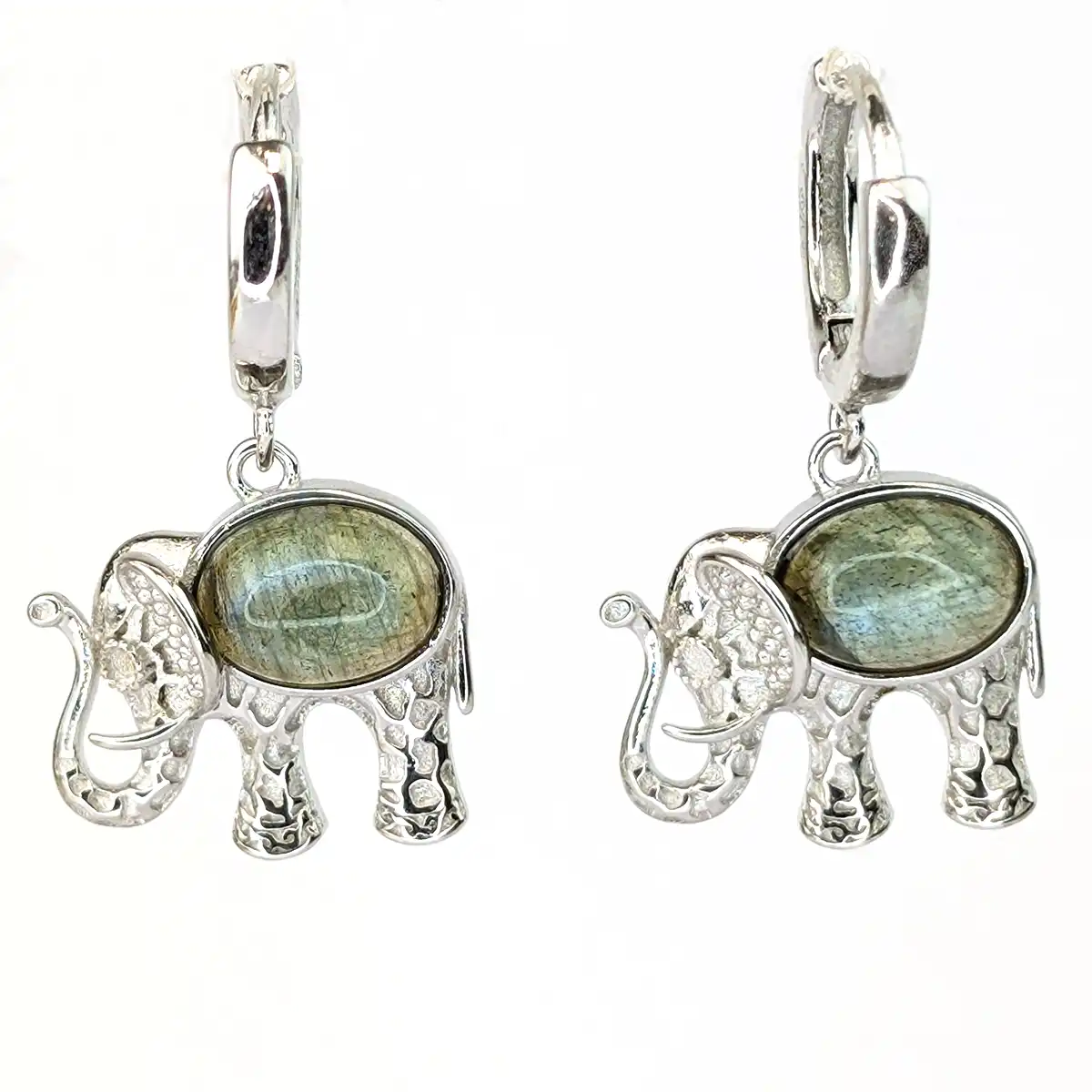Silver and Gemstone Elephant Earrings