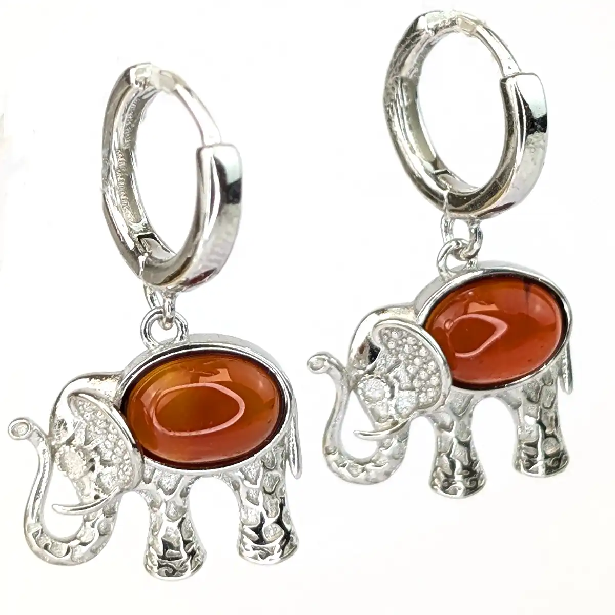 Silver and Gemstone Elephant Earrings