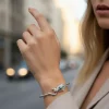 White Topaz and Malachite Silver Dragon Bangle