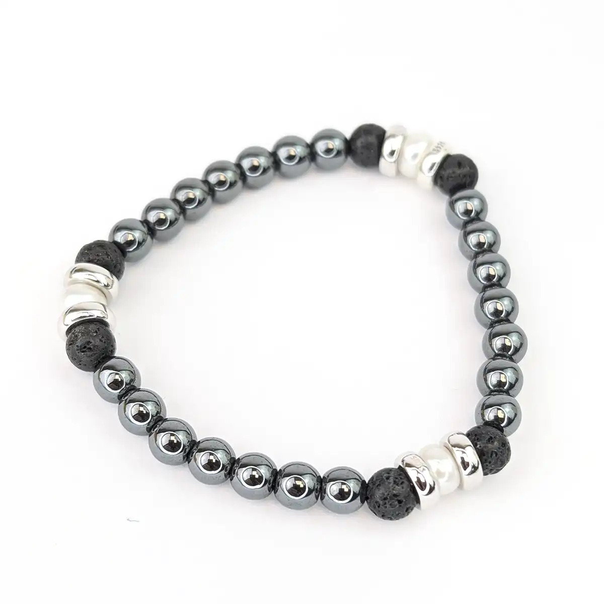 Men's Haematite, Pearl and Lava Rock Bracelet - Image 6