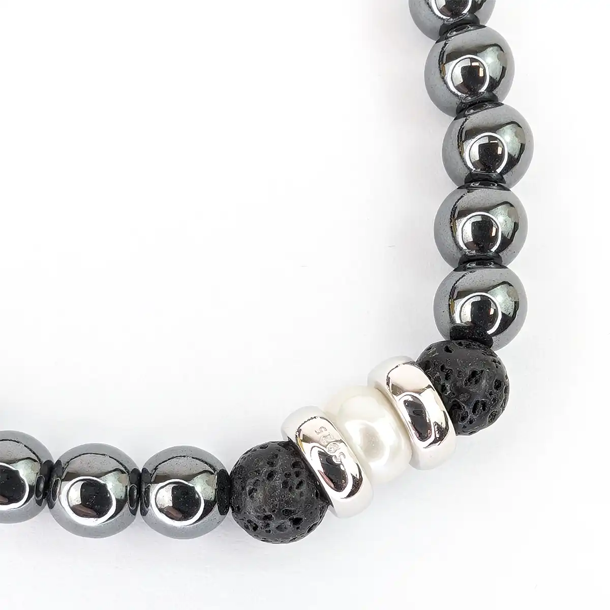 Men's Haematite, Pearl and Lava Rock Bracelet - Image 5