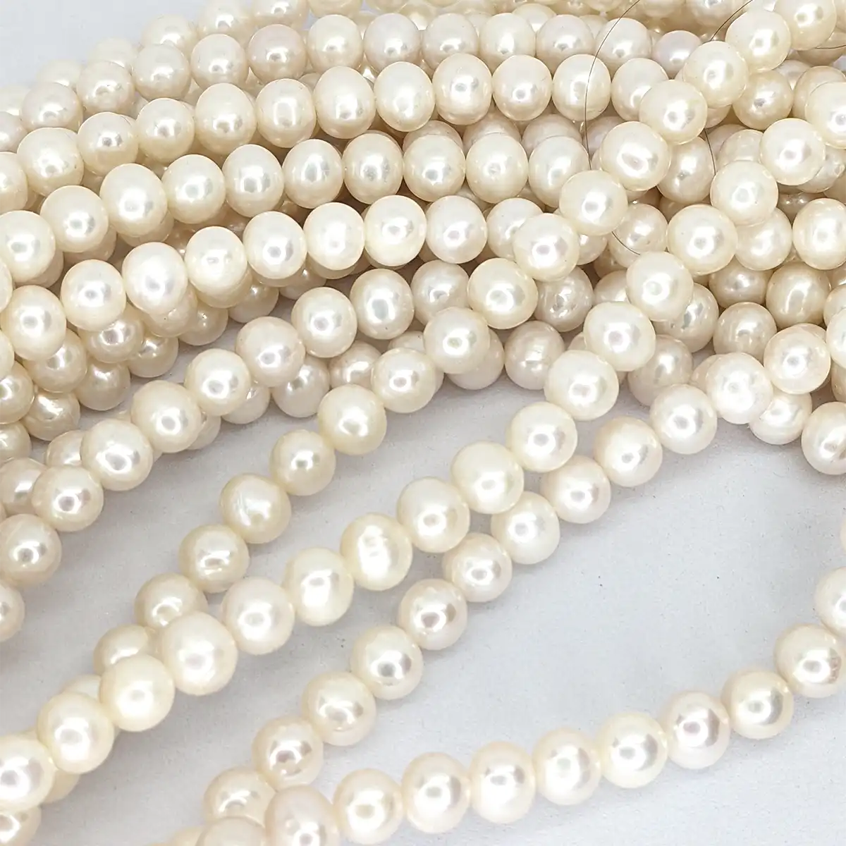 7mm Near-round Pearl Loose String, White
