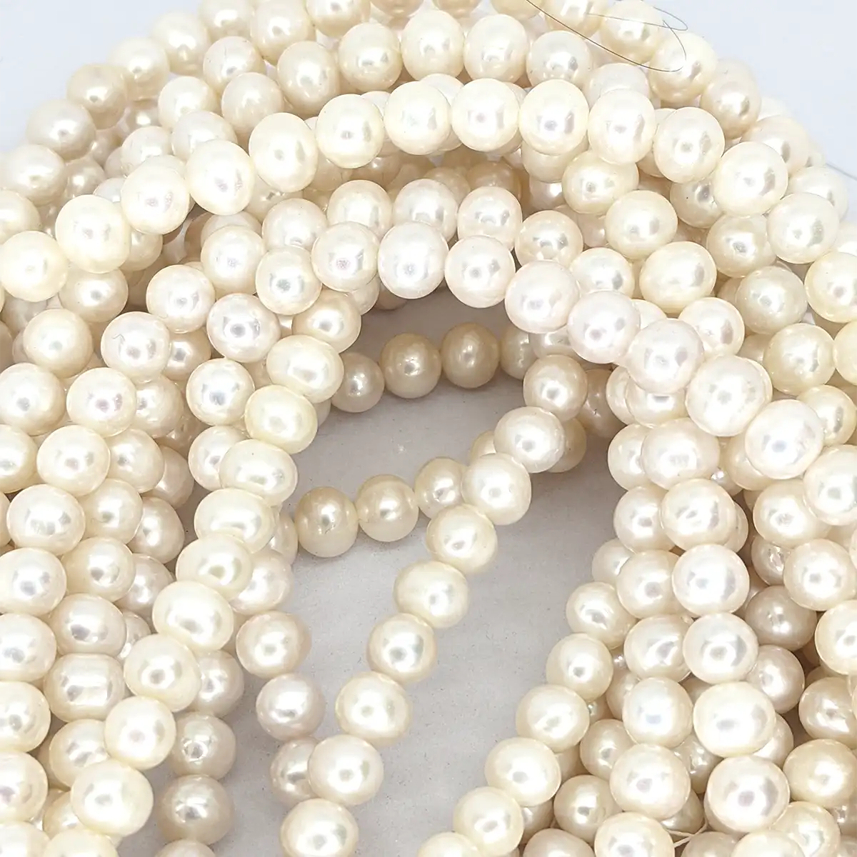 7mm Near-round Pearl Loose String, White