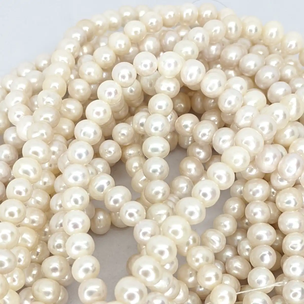 7mm Near-round Pearl Loose String, White