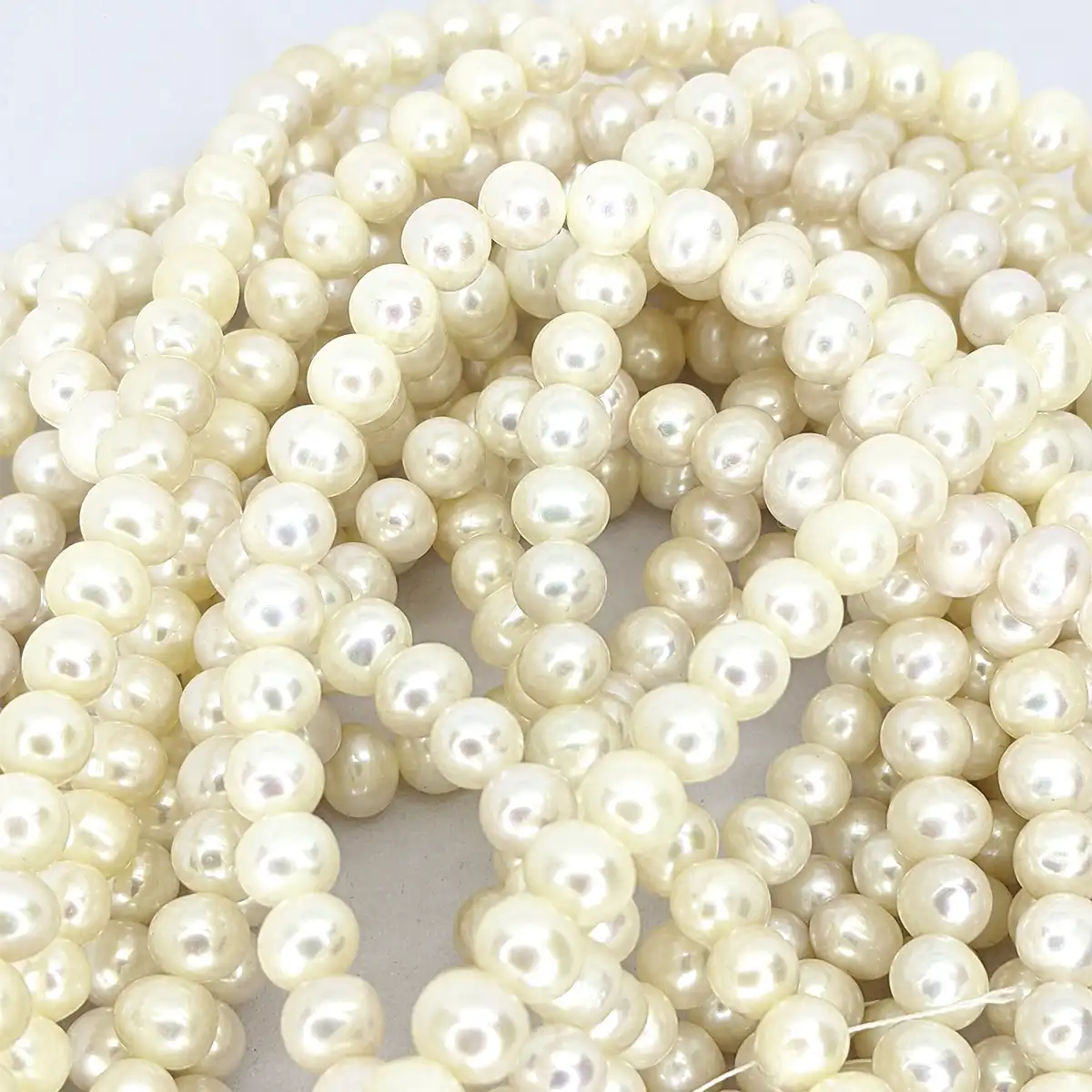 7mm Near-round Pearl Loose String, White