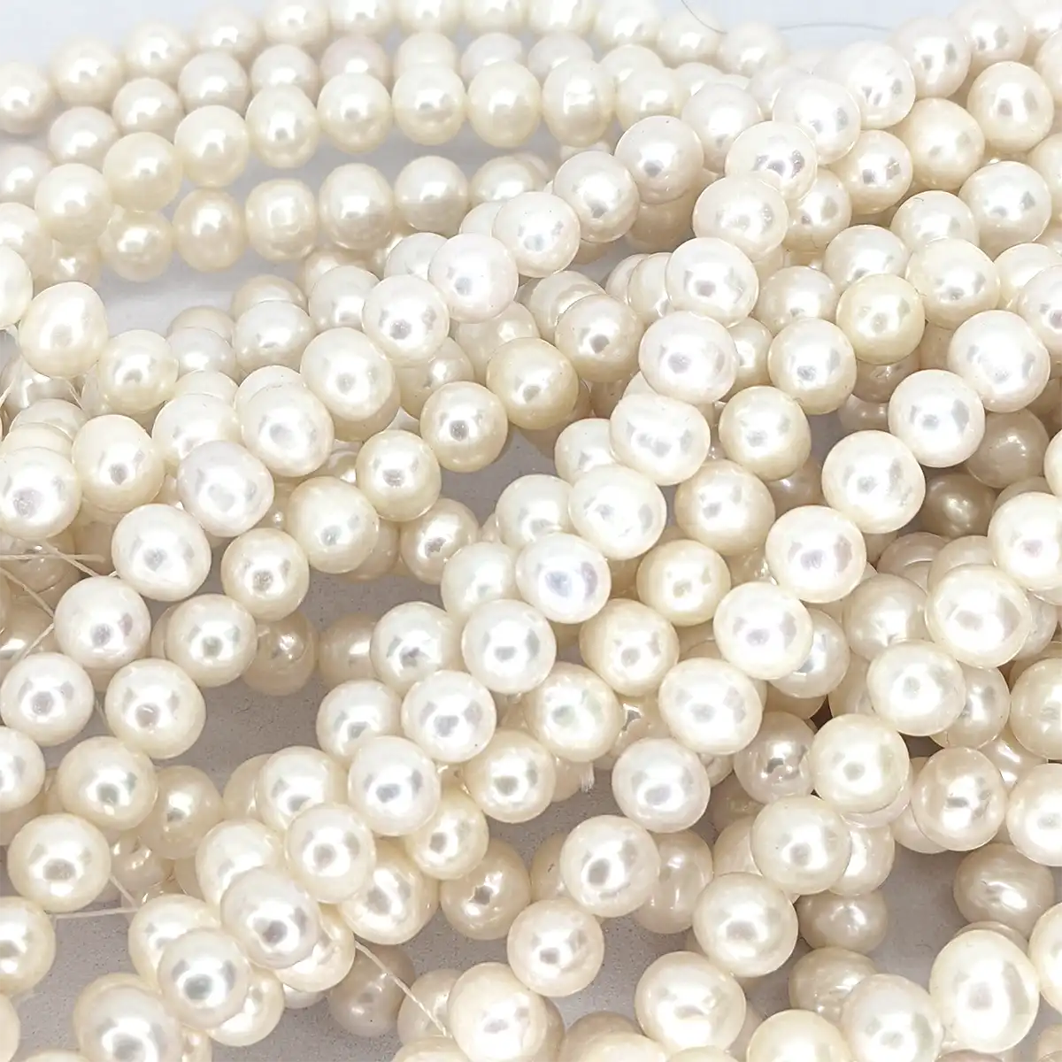 7mm Near-round Pearl Loose String, White