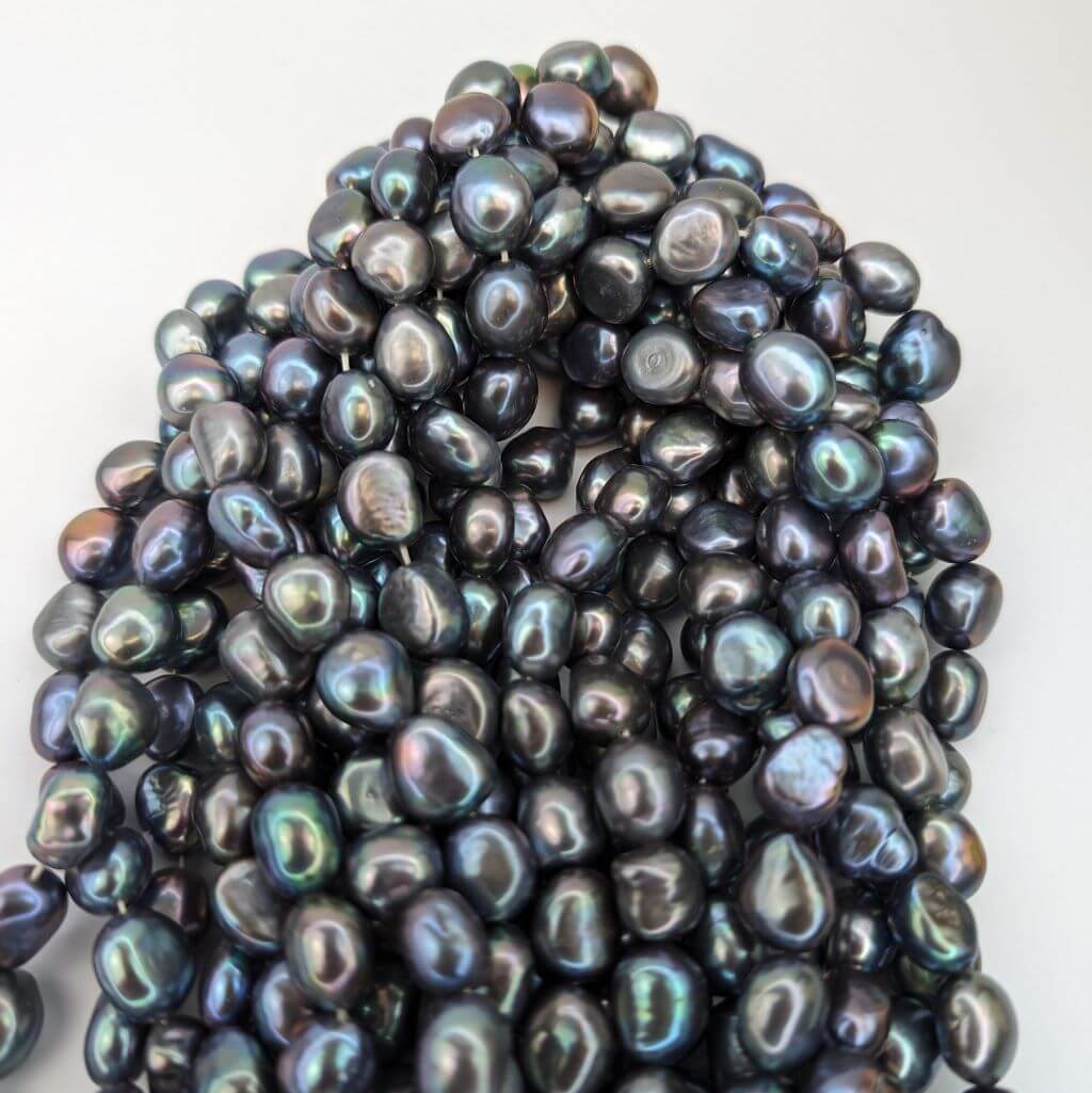 fat baroque loose pearl string, Peacock Silver-Black