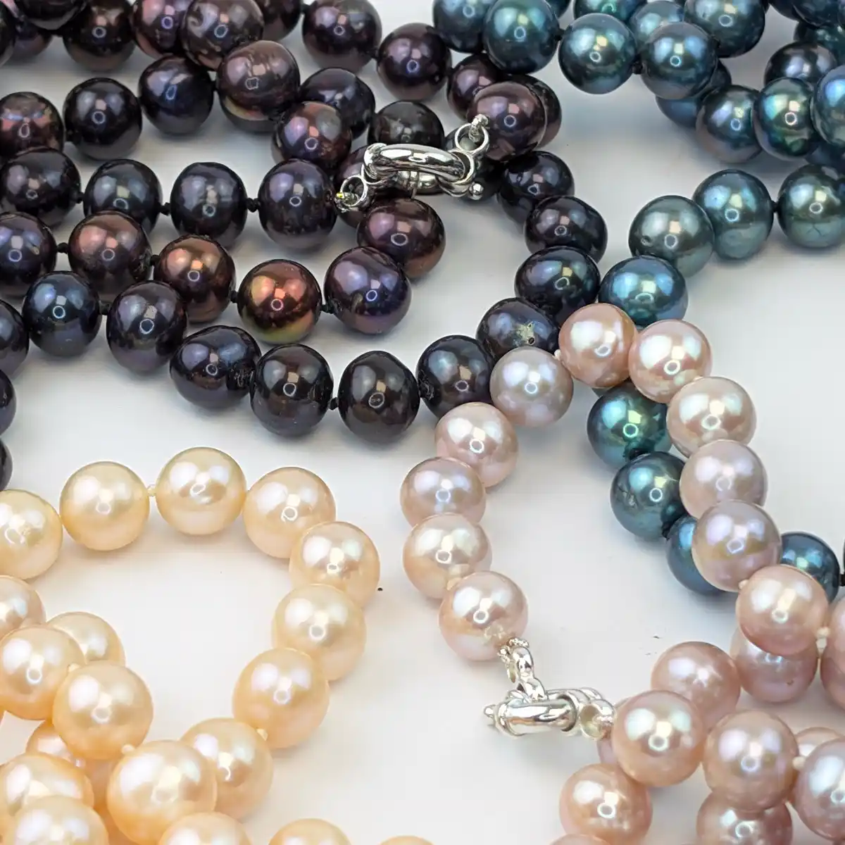 Peach, lilac, Peacock Black and Blue Freshwater Pearl Necklace