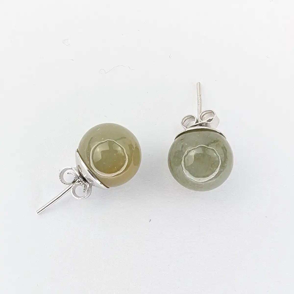 Natural Jade Studs on Sterling Silver - 9.5mm - Image 4