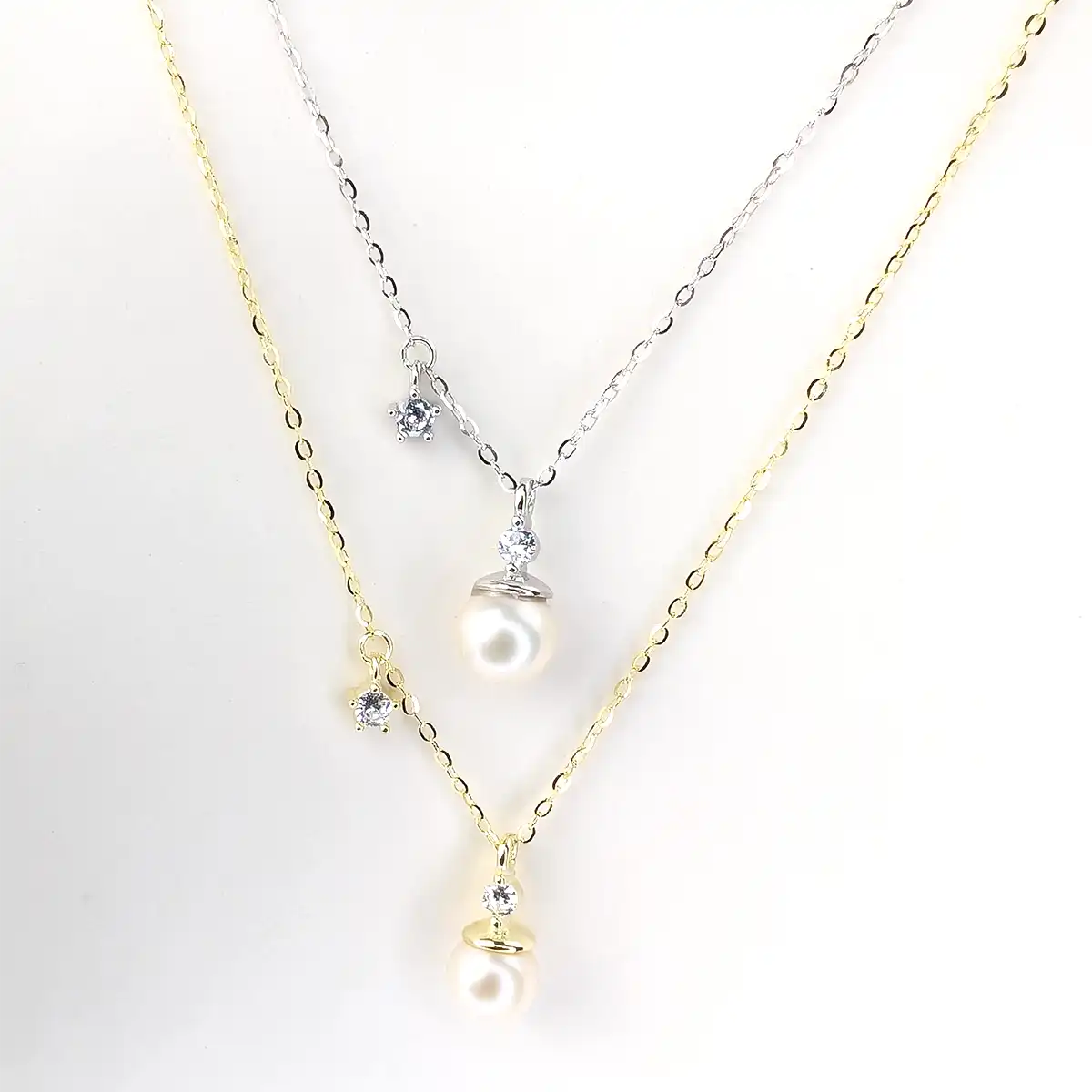 Single Pearl and CZ Silver Necklace - Image 12