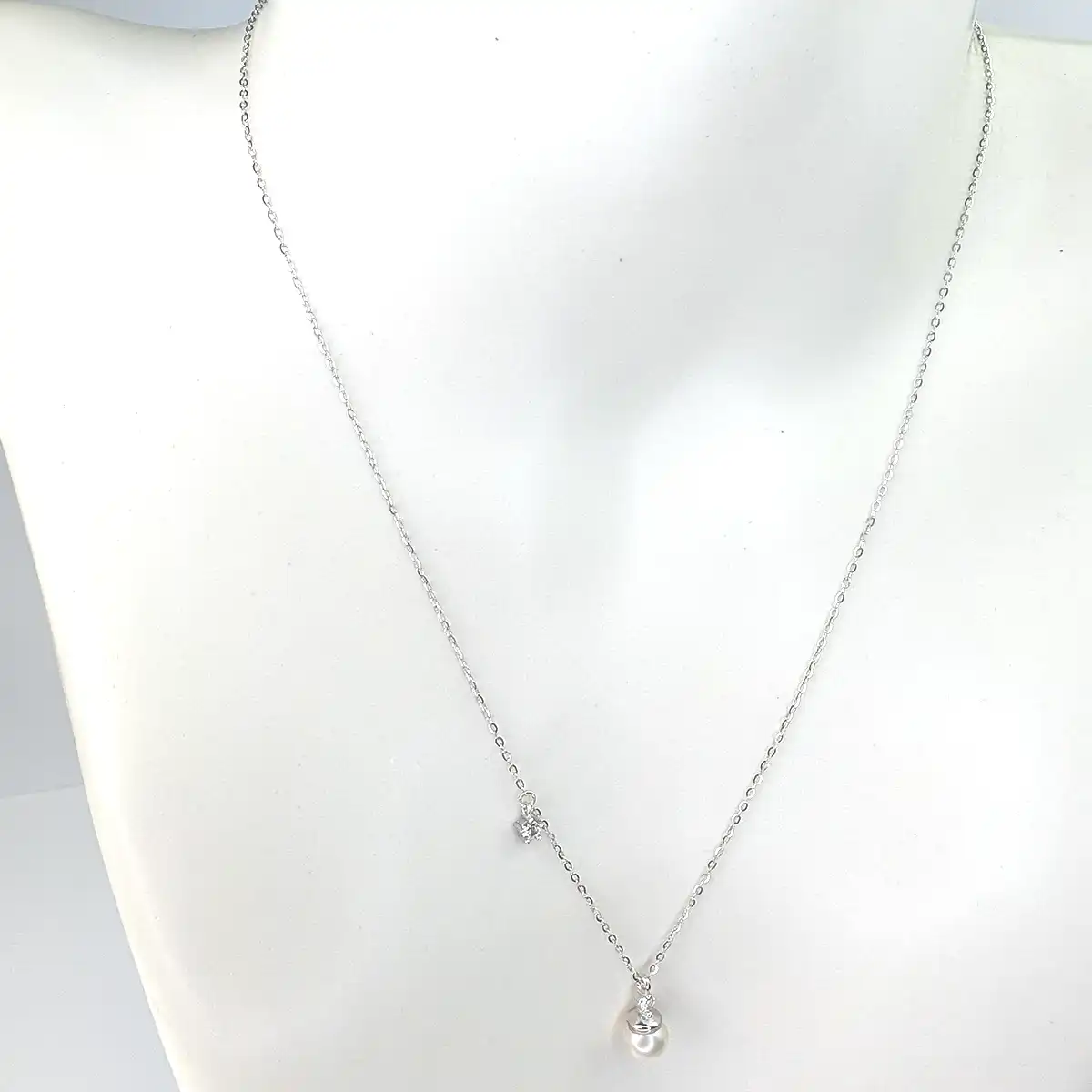 Single Pearl and CZ Silver Necklace - Image 11
