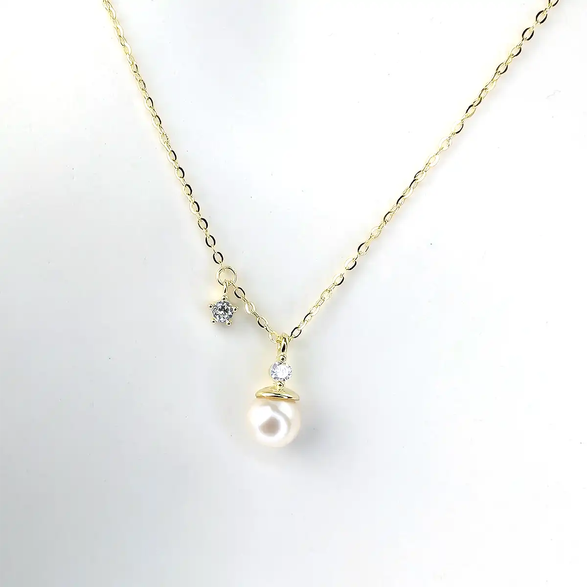 Single Pearl and CZ Silver Necklace - Image 9