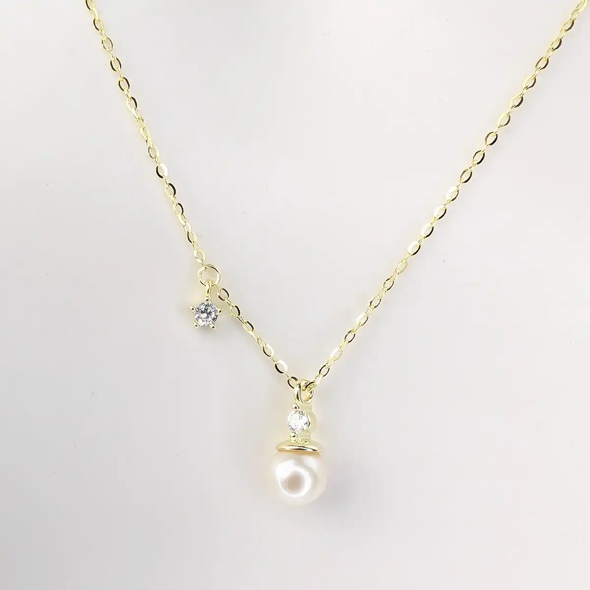 Single Pearl and CZ Silver Necklace - Image 7