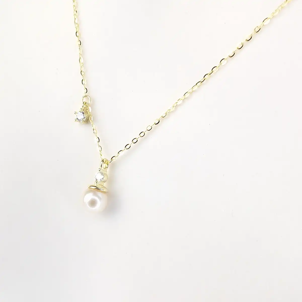 Single Pearl and CZ Silver Necklace - Image 6